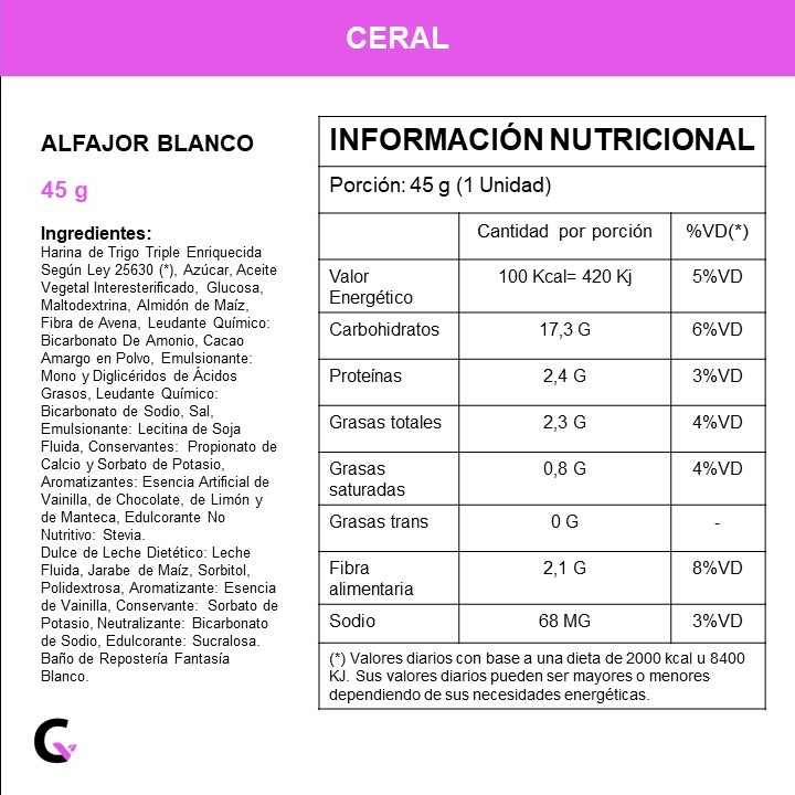 Caja x16u de ALFAJOR BLANCO - Ceral